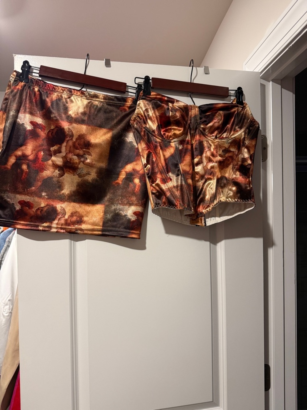 SHEIN Brown Cherub Satin Bustier & Mini Skort Set